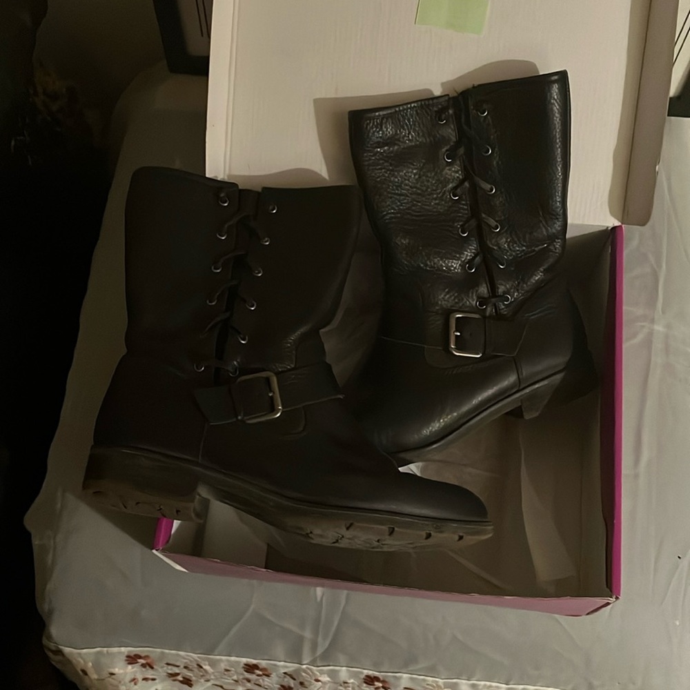 Women’s black boots with lace up and buckle